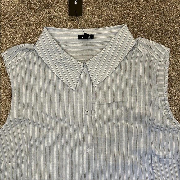 Express Women's Linen-Blend Pinstripe Sleeveless Button Up Shirt Size XL NWT $58 - Picture 7 of 16